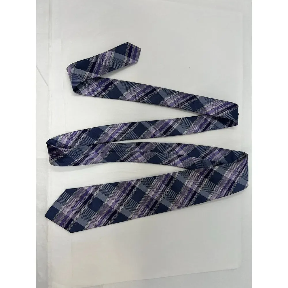 Pronto Uomo Purple Twill Silk Tie Classic Plaid Mens‎ Necktie